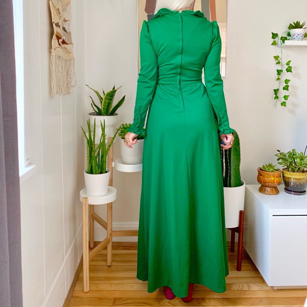 Vintage 70s forest green Victorian maxi dress XS-S - Picture 3 of 7